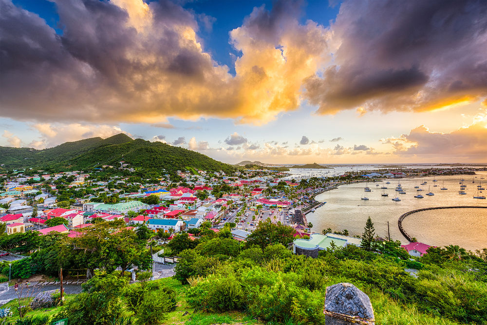 Marigot, St. Martin town skyline.