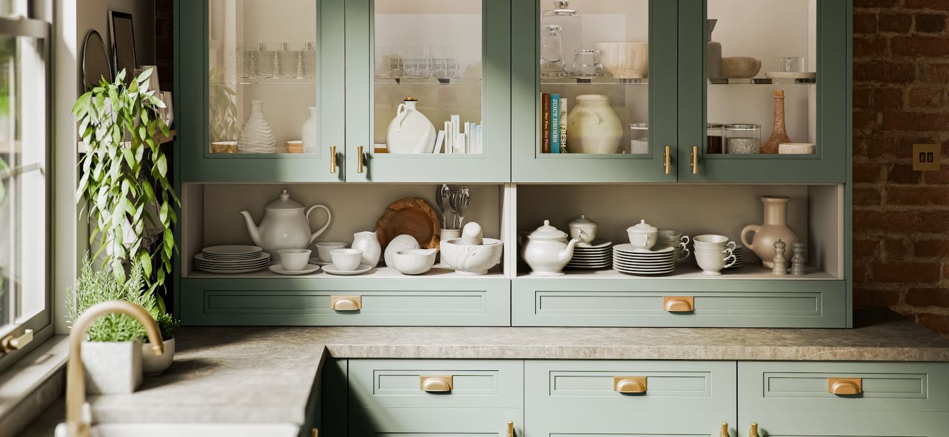 open shelving kitchen