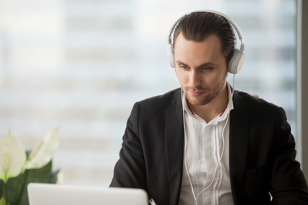 Entrepreneur takes part in online meeting or business negotiations