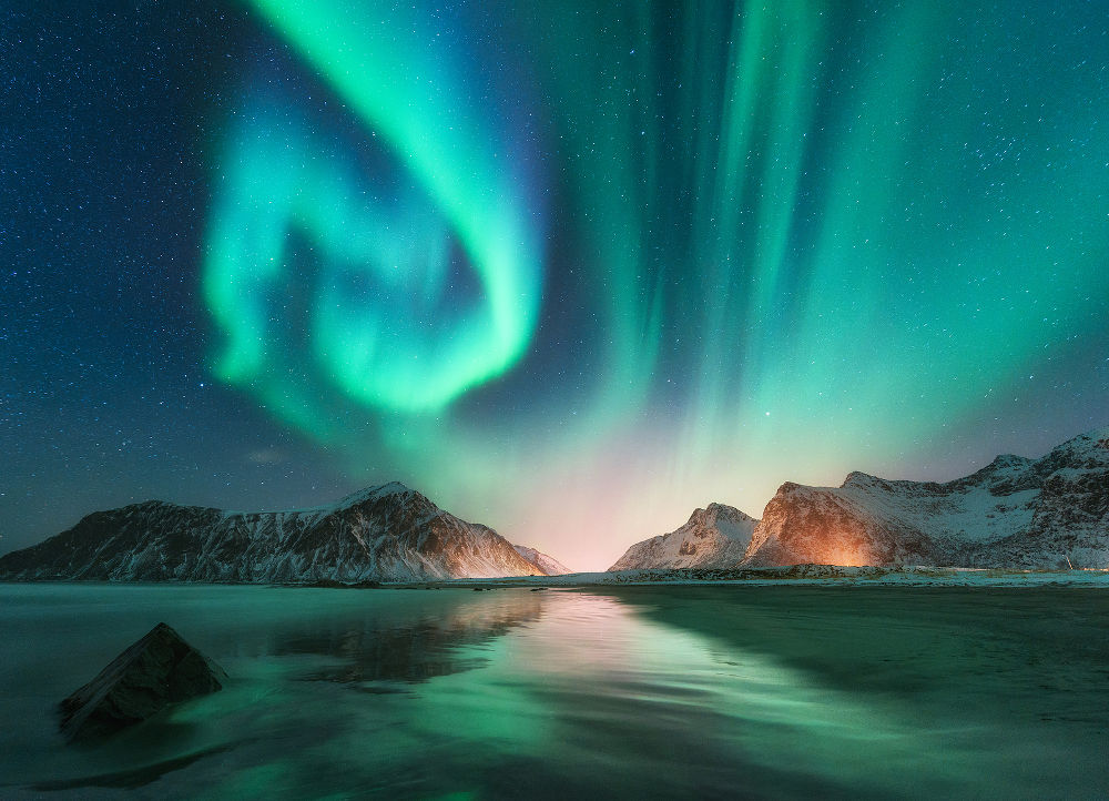 Aurora. Northern lights in Lofoten islands, Norway