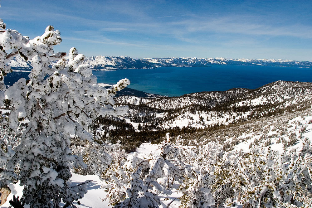 sky resort in Nevada lake tahoe in the backgroung