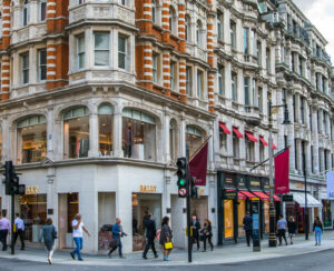 Old Bond street view with flags of famous fashion houses