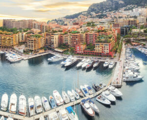 Luxury residential area Monaco-Ville with yachts, Monaco, Cote dAzur, France