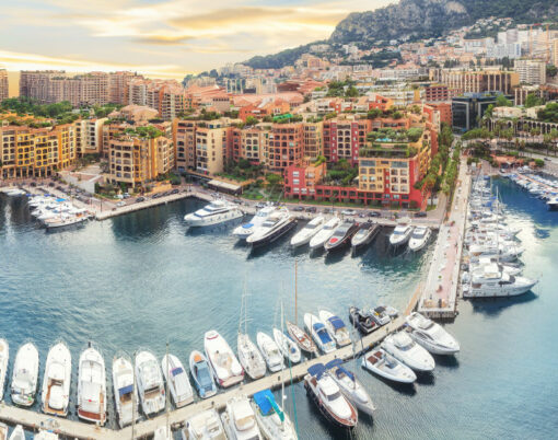 Luxury residential area Monaco-Ville with yachts, Monaco, Cote dAzur, France