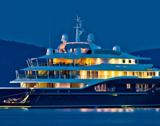 Luxury yacht blue evening view on mediterranean coas