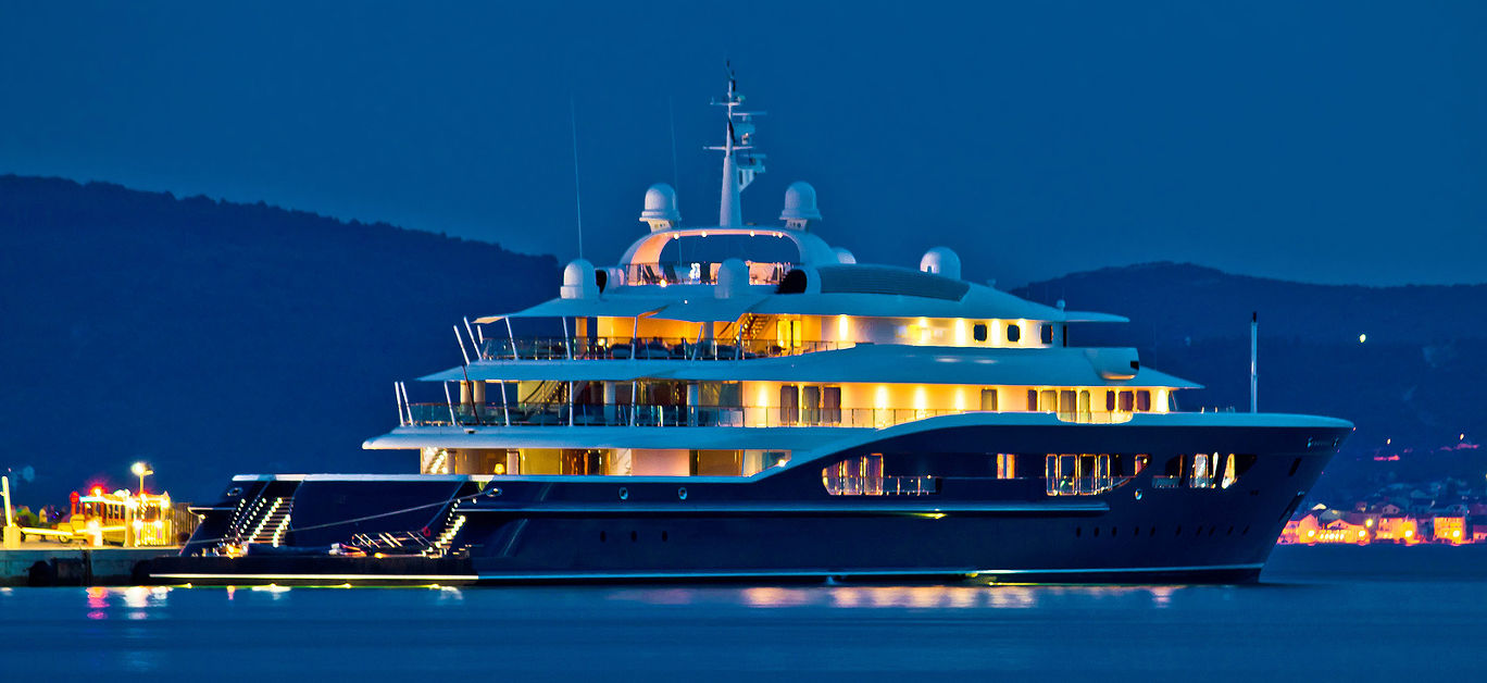 Luxury yacht blue evening view on mediterranean coas