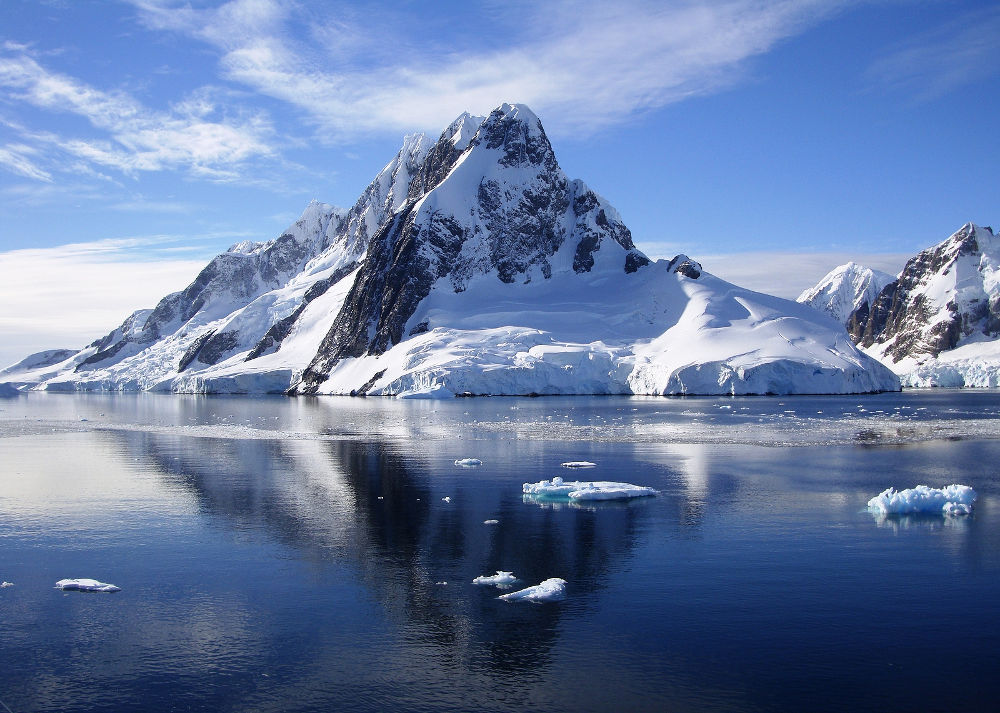 Mountains on an island in the Le Maire Channel in Antarctica