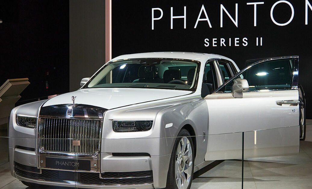 The BMW Welt, exterior of silver Rolls-Royce Phantom series II.