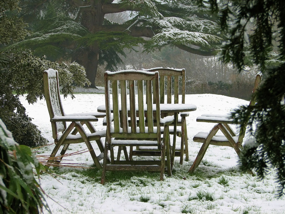 a quiet place in the snow tucked away in the grounds of a country house.