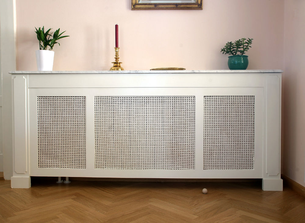 white wooden radiator heater cover used as decoration