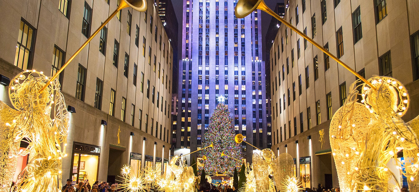 Rockefeller Center all decorated surrounding the newly lit Christmas tree on December 5 2013.