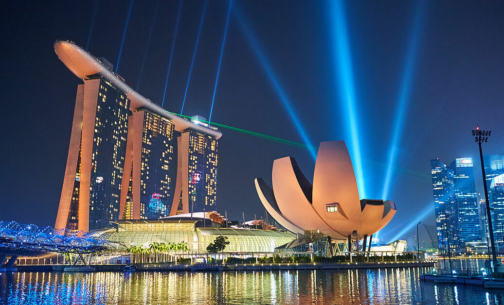 Marina Bay Sands at night. Marina Bay Sands is an integrated resort fronting Marina Bay in Singapore