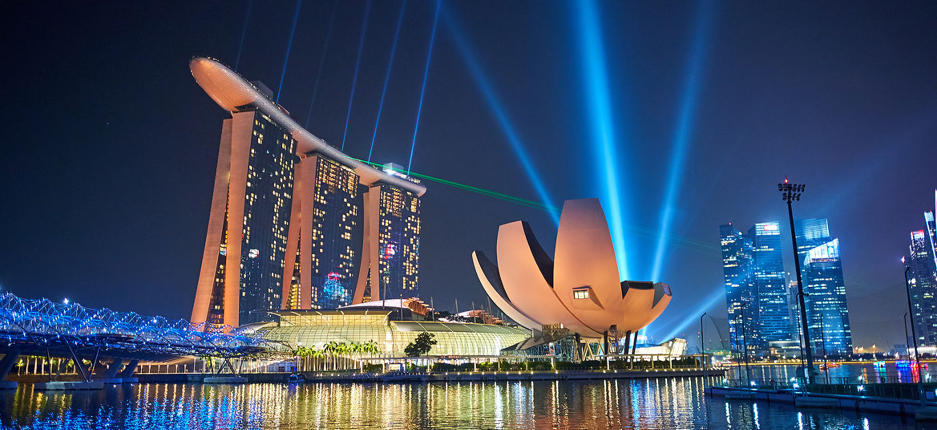 Marina Bay Sands at night. Marina Bay Sands is an integrated resort fronting Marina Bay in Singapore