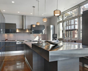 Ultra modern kitchen with stainless steel island