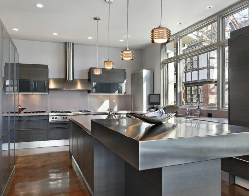 Ultra modern kitchen with stainless steel island